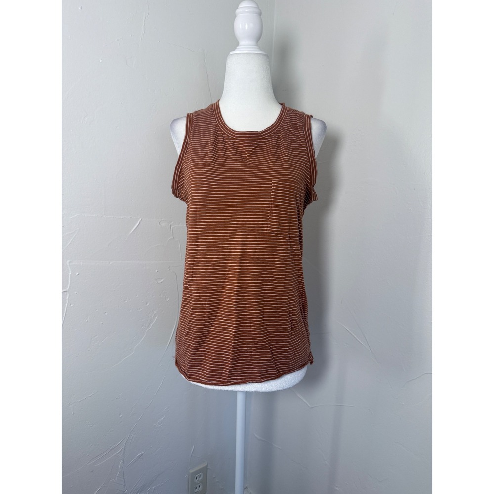 PACT Organic Cotton Rust White Striped Pocket Tank Top Sleeveless Small